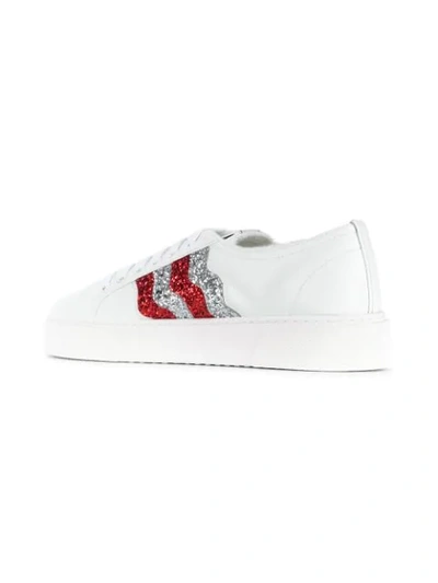 Shop Miu Miu Glitter Stripe Sneakers In F0970 White Red