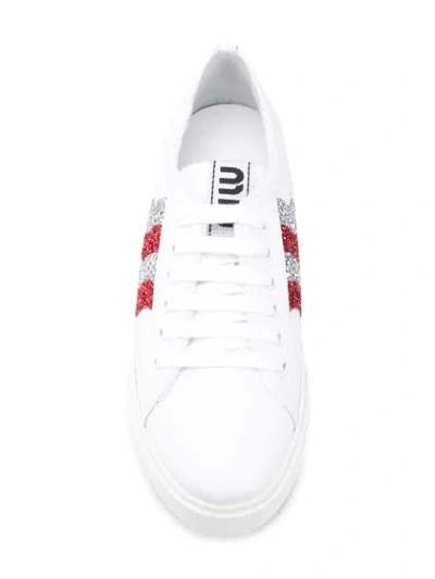 Shop Miu Miu Glitter Stripe Sneakers In F0970 White Red