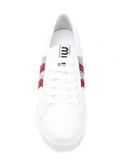 Miu Miu Glitter Stripe Sneakers In F0970 White Red