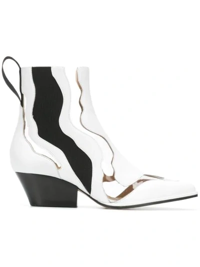 Shop Sergio Rossi Cut-out Contrasting Ankle Boots - White