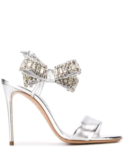 Shop Casadei Bow Luxe Sandals In Silver