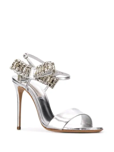 Shop Casadei Bow Luxe Sandals In Silver