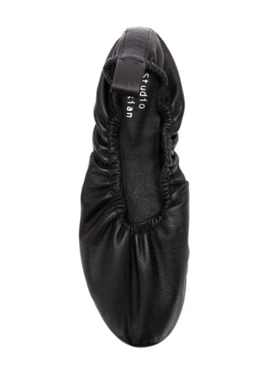 Shop Studio Chofakian Leather Elasticated Ballerinas In Black