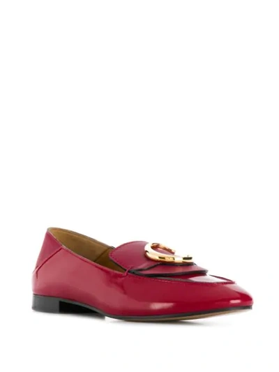 Shop Chloé 'c' Embellished Loafers - Red