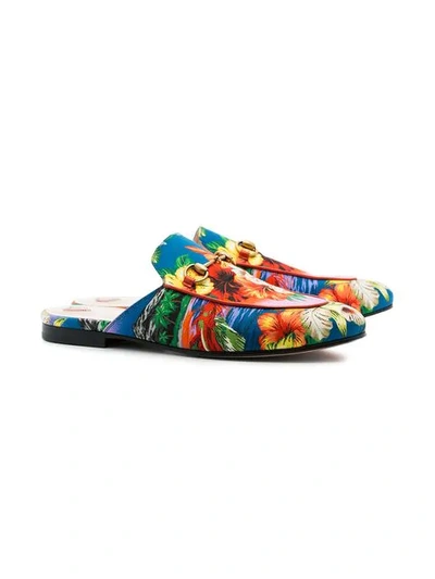 Shop Gucci Multicoloured Princetown Hawaiian Leather Loafers In Blue