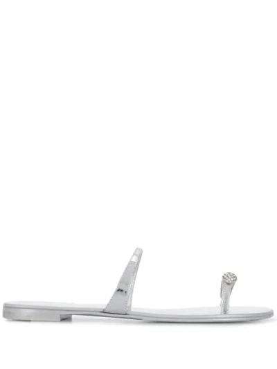 Shop Giuseppe Zanotti Embellished Flat Sandals In Silver