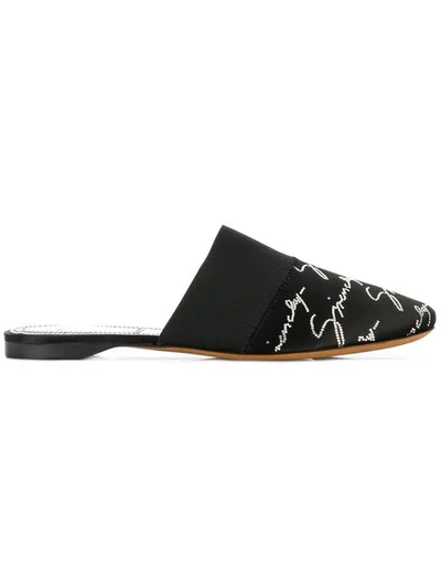 Shop Givenchy Crystal Logo Mules In Black