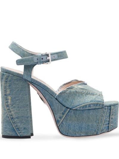 Shop Miu Miu Denim Platform Sandals In Blue