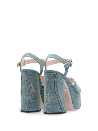 Shop Miu Miu Denim Platform Sandals In Blue