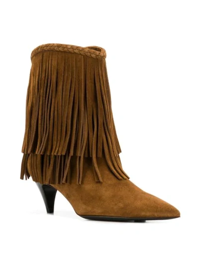 Shop Saint Laurent Fringed Boots In Brown