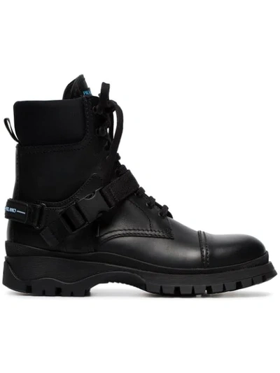 Shop Prada Lace-up Combat Boots In F0002 Black