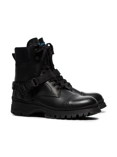 Shop Prada Lace-up Combat Boots In F0002 Black