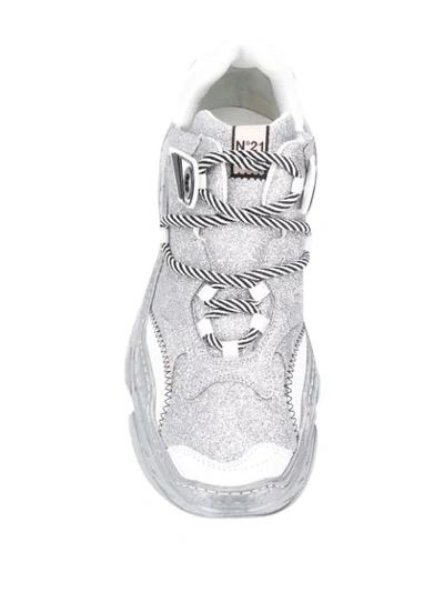 Shop N°21 Oversized Sole Glitter Billy Sneakers In Silver