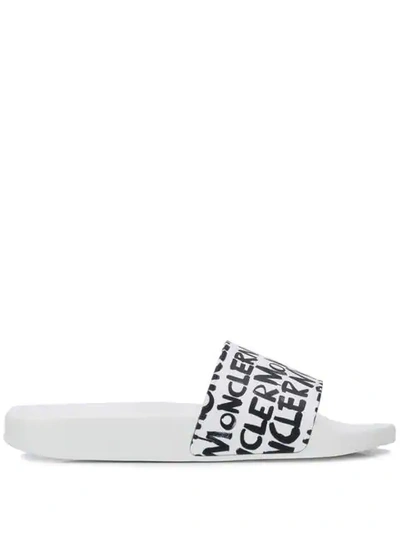 Shop Moncler Logo Slides In White