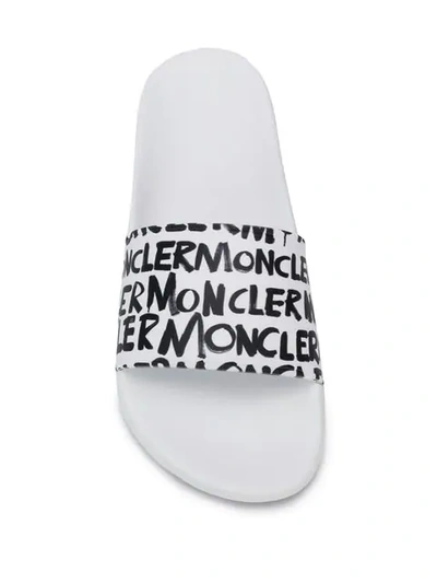 Shop Moncler Logo Slides In White