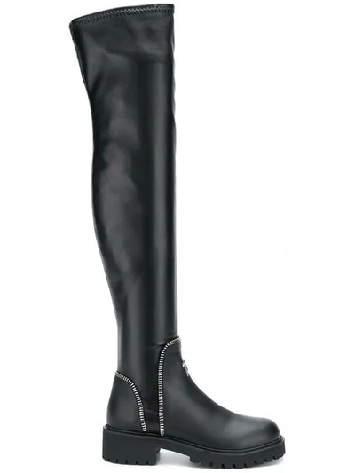 Shop Giuseppe Zanotti Open Zipper Knee-high Boots In Black