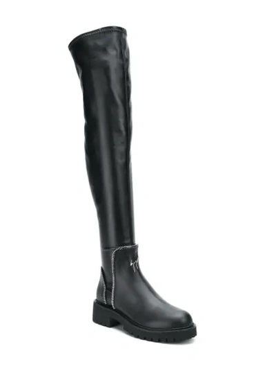 Shop Giuseppe Zanotti Open Zipper Knee-high Boots In Black