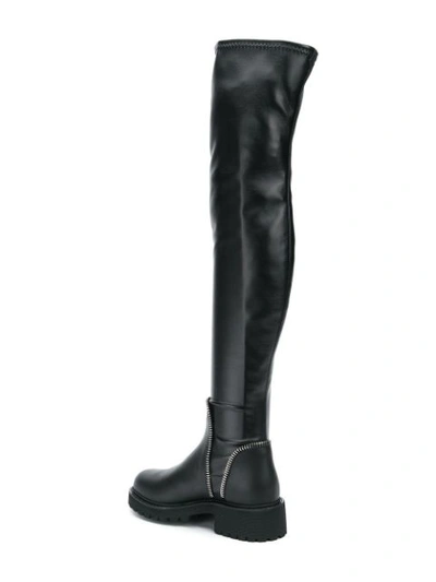 Shop Giuseppe Zanotti Open Zipper Knee-high Boots In Black