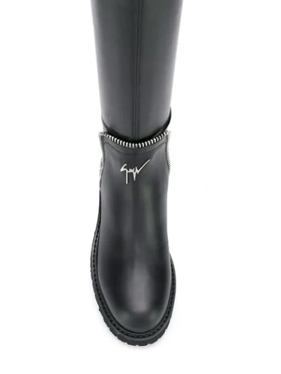 Shop Giuseppe Zanotti Open Zipper Knee-high Boots In Black
