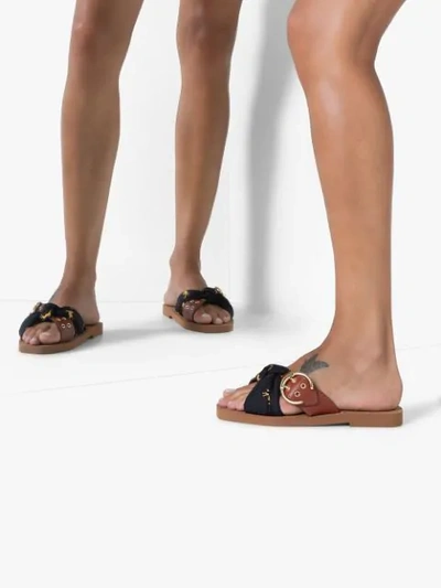 Shop Chloé Woody Foulard Cross-strap Sandals In Brown