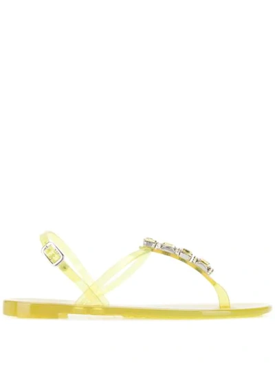 Shop Casadei Crystal Embellished Sandals In Yellow