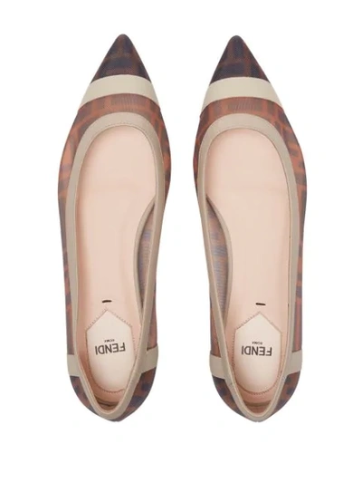 Shop Fendi Colibrì Ff Motif Mesh Ballerina Shoes In Brown