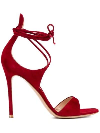 Shop Gianvito Rossi Thin Ankle Strap Sandals In Burgundy