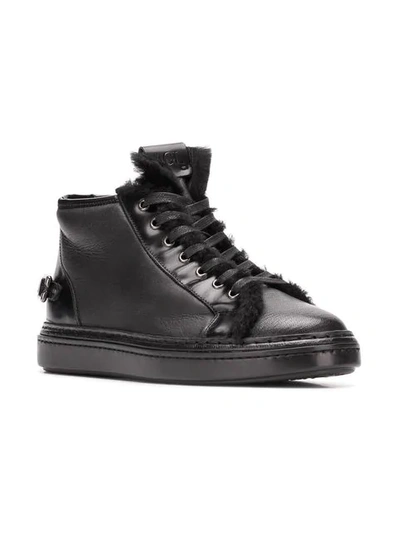 Shop Agl Attilio Giusti Leombruni Faux Fur Trimmed Hi-top Sneakers In Black