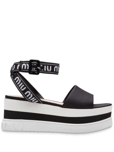 Shop Miu Miu Nylon Platform Sandals In F0002 Black