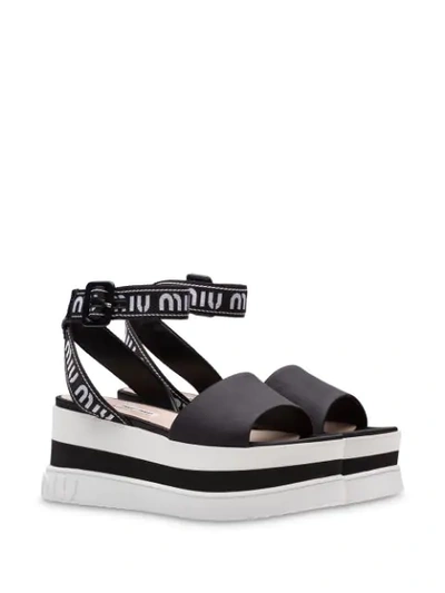 Shop Miu Miu Nylon Platform Sandals In F0002 Black