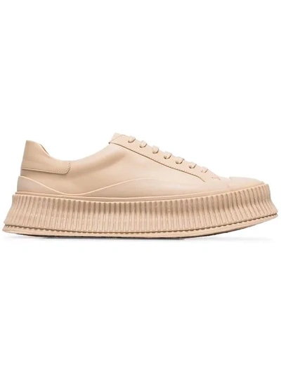 Shop Jil Sander Nude Flatform Leather Sneakers In Neutrals