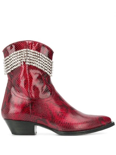 Shop Chiara Ferragni Rhinestone Fringe Boots In Red