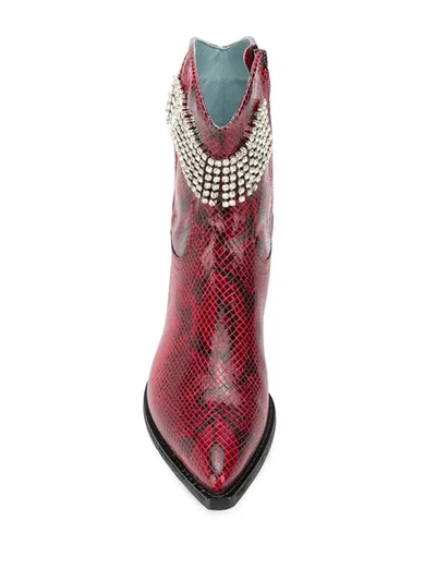 Shop Chiara Ferragni Rhinestone Fringe Boots In Red