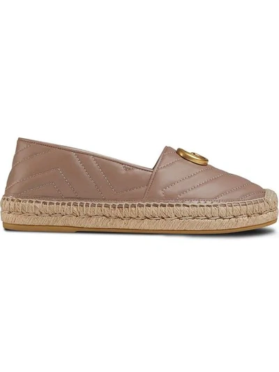 Shop Gucci Leather Espadrille With Double G In Brown