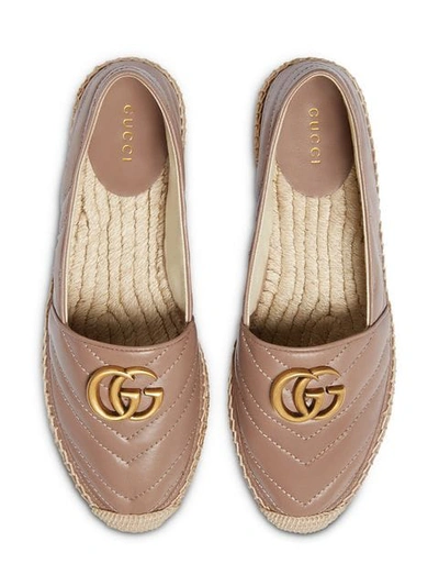 Shop Gucci Leather Espadrille With Double G In Brown