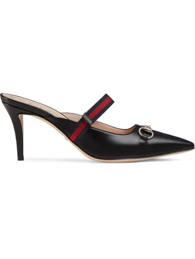 Shop Gucci Mid-heel Slide With Web In Black