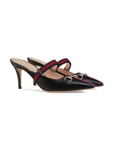 Shop Gucci Mid-heel Slide With Web In Black