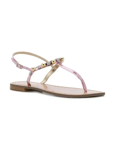 Shop Versace Jeans Beaded Thong Sandals In Pink