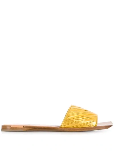 Shop Bottega Veneta Squared-toe Sandals In Gold