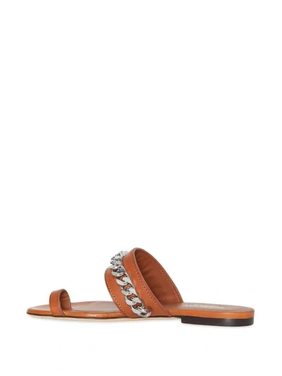 Shop Burberry Chain Detail Leather Sandals In Brown