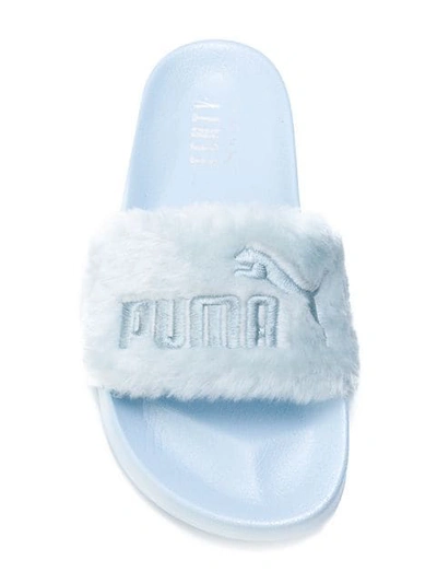 Shop Fenty X Puma Faux Fur Pool Slides In Blue