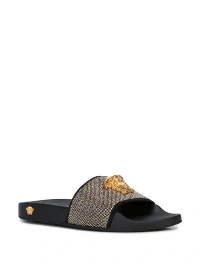 Shop Versace Medusa Sliders In Black