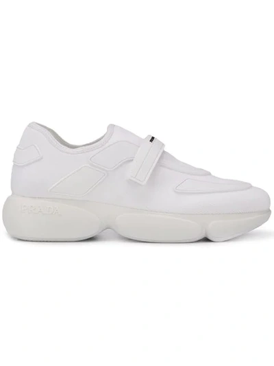 Shop Prada Chunky Sole Jersey Sneakers In White