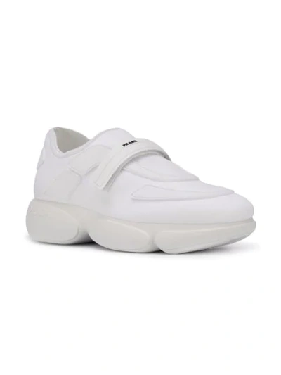 Shop Prada Chunky Sole Jersey Sneakers In White