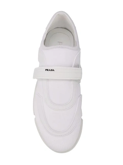 Shop Prada Chunky Sole Jersey Sneakers In White