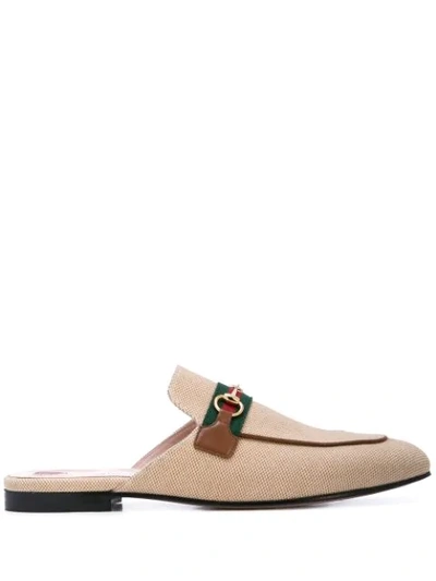 Shop Gucci Princetown Canvas Slippers In Neutrals