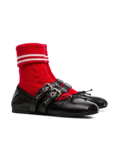 Shop Miu Miu Buckled Sock Ballerina Flats In Black