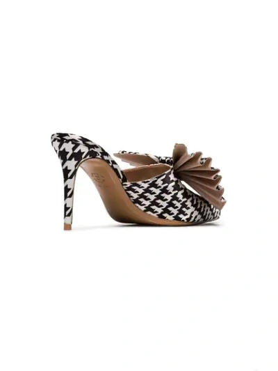 Shop Alexandre Vauthier Black And White Kate 90 Houndstooth Print Bow Embellished Mules