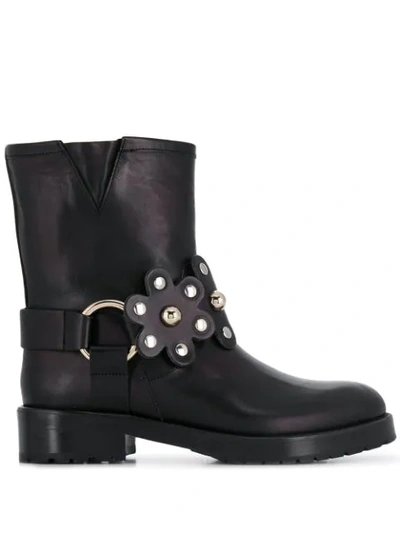 Shop Red Valentino Floral Buckled Boots In Black
