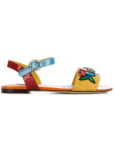 Shop Dolce & Gabbana Embroidered Flat Sandals In Multicolour